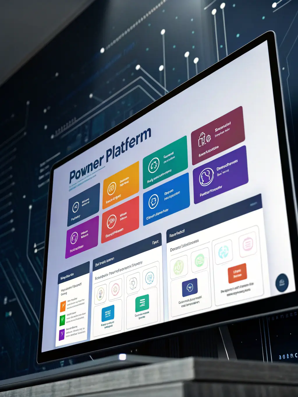 A visually appealing graphic showcasing the Power Platform ecosystem, including Power Apps, Power Automate, and Power BI, connected and working together.