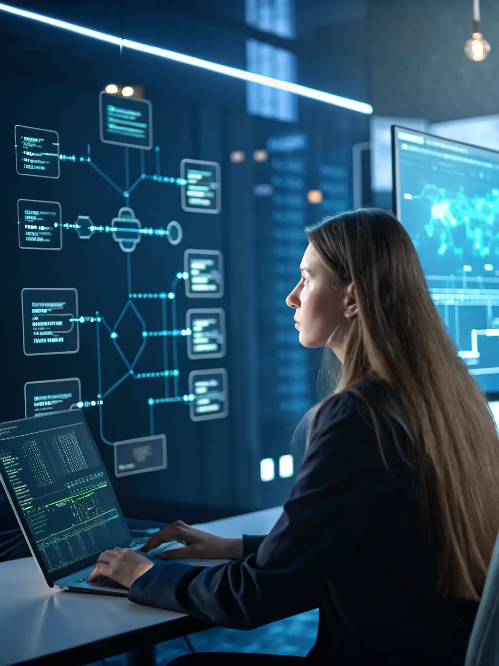 A skilled Power Platform developer working on a custom Power Apps solution, demonstrating TechAurum's ability to provide specialized resources for app development.